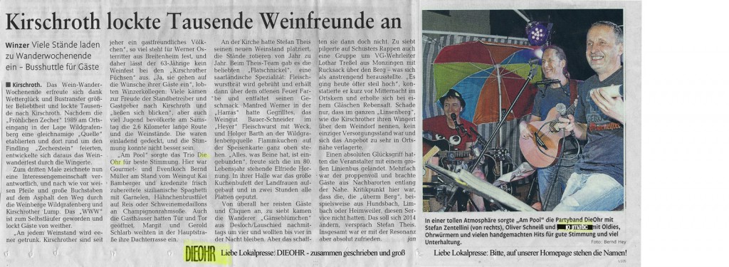 Weinfest Kirchroth - Presseartikel Rheinzeitung